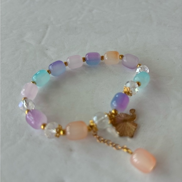 Handmade Stretchy Multi Colored Beaded Bracelet With Elephant Charm - Picture 2 of 2